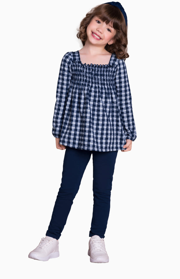 Navy plaid blouse with navy pants