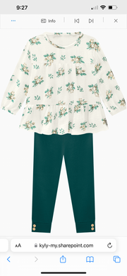 Off white Floral top with green pants