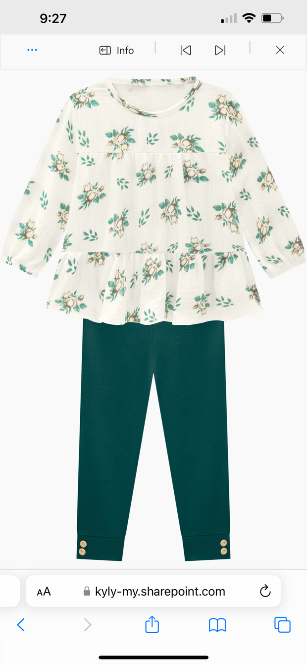 Off white Floral top with green pants