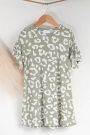 Double Ruffle Sleeve Knit Dress-Animal Print No