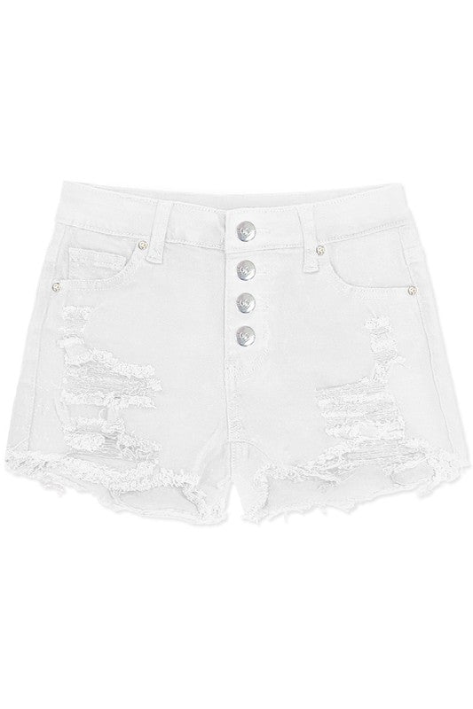 Girl's Premium Denim Shorts w/ 4 Buttons & Full l Distress