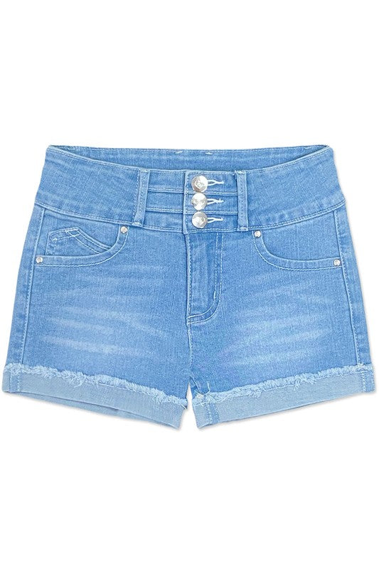 Girl's Premium Shorts w/ 3 Buttons &  Roll-Up Fray