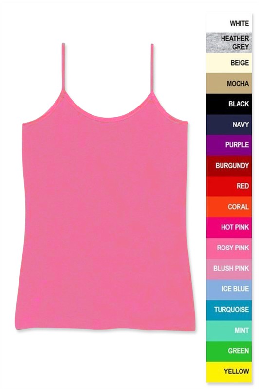 Girl's Solid Cami Tank Soft Cotton Lycra w/ Adjustable Straps
