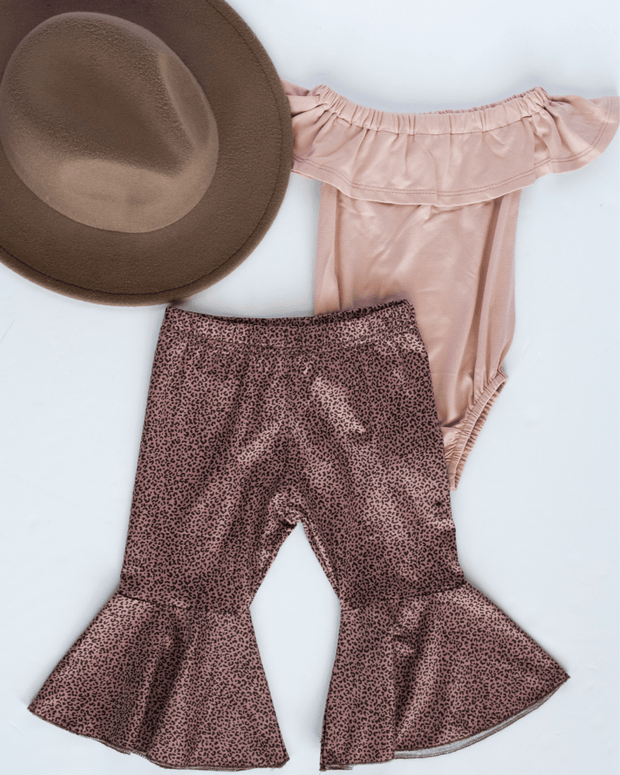 Lina Pleated Bell Bottoms - Mauve Leopard