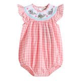 Pink Gingham Whale Smocked Romper