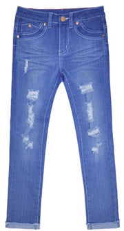 Girl's Yummy Wash Distressed Jeans w / Double Tapping Pocket Detail - Wildflower Children's Boutique
