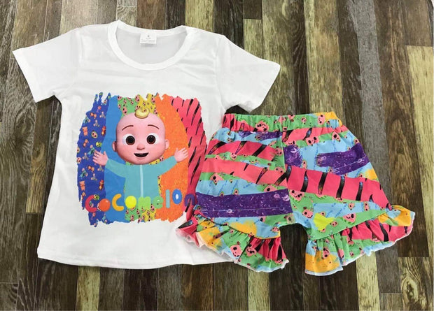 Multi color coco inspired shirt short set