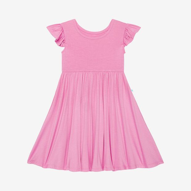 Solid Color - Pink Peony - Ruffled Capsleeve Basic Twirl Dress Posh Peanut