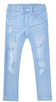 Girl's Yummy Wash Distressed Jeans w / Double Tapping Pocket Detail - Wildflower Children's Boutique