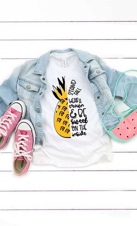 Stand Tall Wear a Crown Pineapple Kids Graphic Tee - Wildflower Children's Boutique