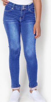 Girl's Super Yummy  Denim Wash Basic Jeans w/ 2 button Waistband and Roll-up - Wildflower Children's Boutique