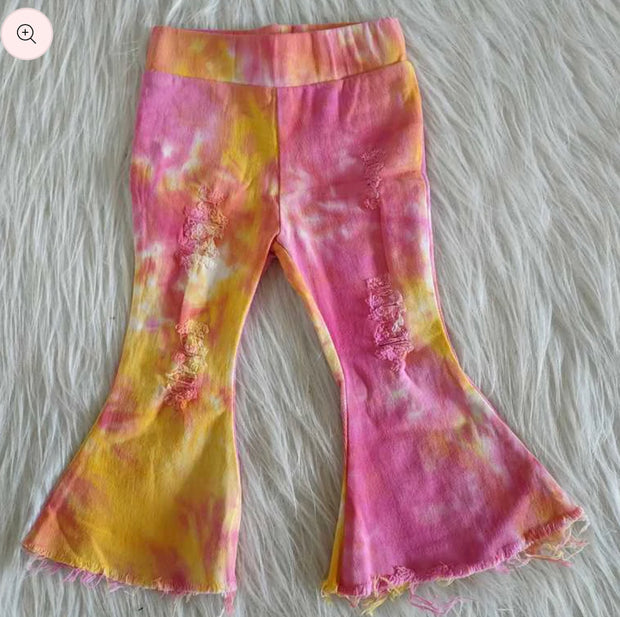 Pink and Yellow Tie-Dye Bell bottom denims