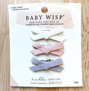 3 Mini Latch wisp Clips-Faux Suede Baby Bows