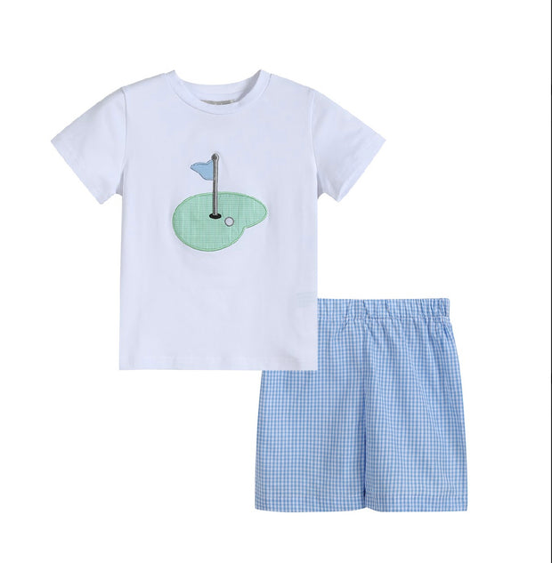 Blue Gingham Golf Hole Shirt and Shorts Set
