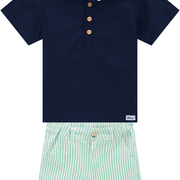 Navy Blue polo with stripe shorts